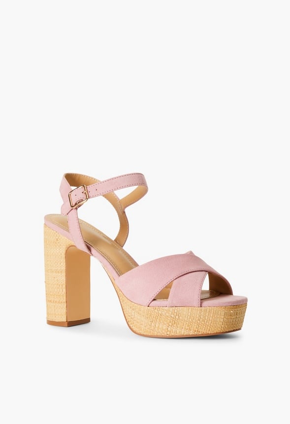 Tina Crossover Platform Sandal Cameo Pink Raffia