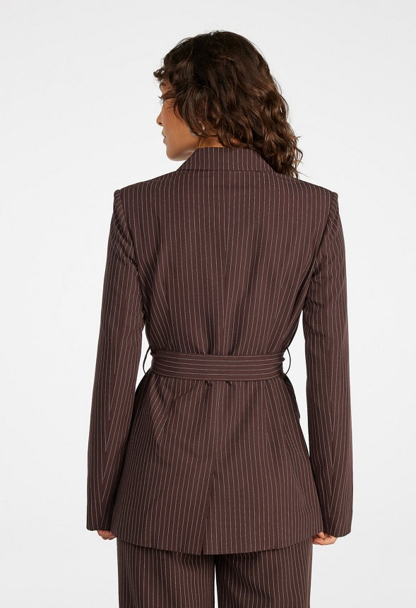 Belted Blazer Cappuccino/ White Pinstripe