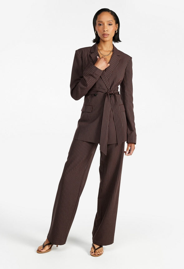 Belted Blazer Cappuccino/ White Pinstripe