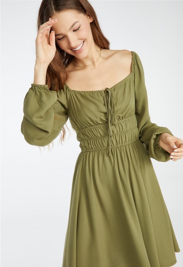 Fit And Flare Mini Dress Burnt Olive