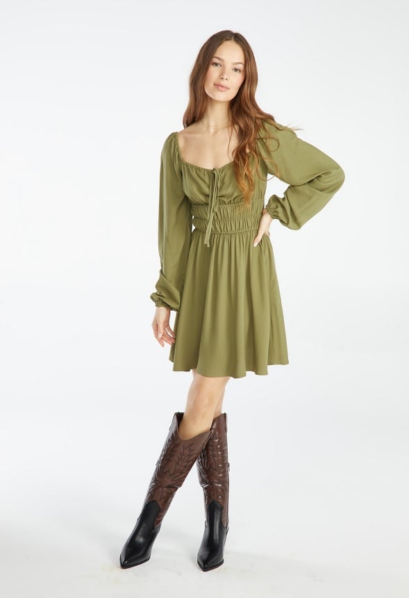 Fit And Flare Mini Dress Burnt Olive