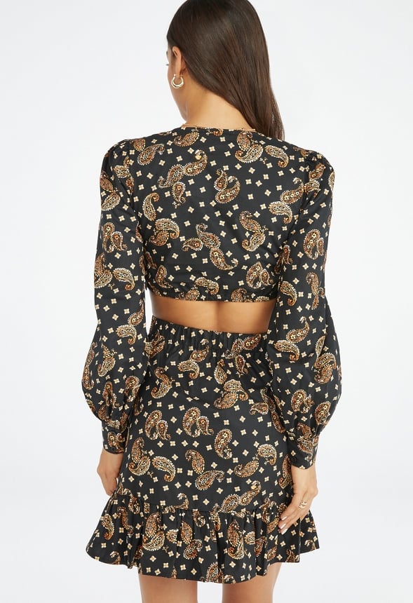 Cutout Fit And Flare Mini Dress Black Caviar Multi