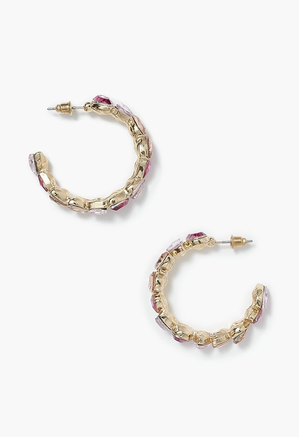 Dalia Pastel Mixed Glass Stone Hoop Earrings Pink/ Gold