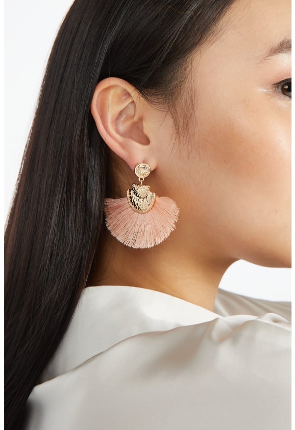 Gia Statement Metal Disc And Fringe Earrings Coral/ Gold