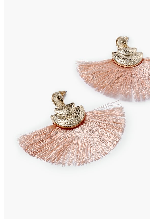 Gia Statement Metal Disc And Fringe Earrings Coral/ Gold