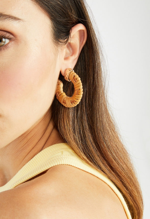 Etta Woven Natural Raffia Wrapped Hoop Brown/ Gold