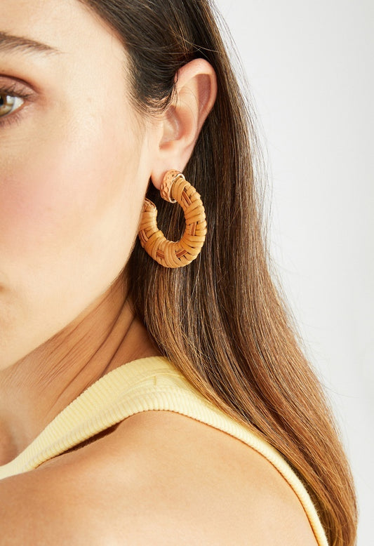 Etta Woven Natural Raffia Wrapped Hoop Brown/ Gold