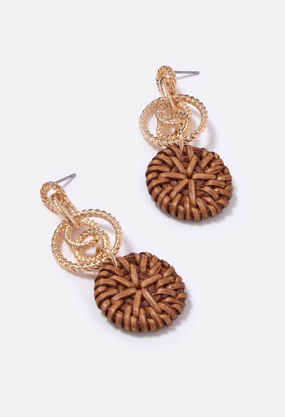 Quinn Raffia Drop Earrings Brown/ Gold