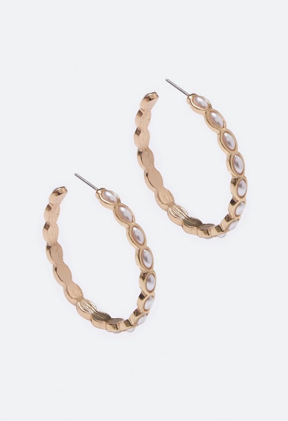 Georgia Navette Pearl Hoop Earrings Gold