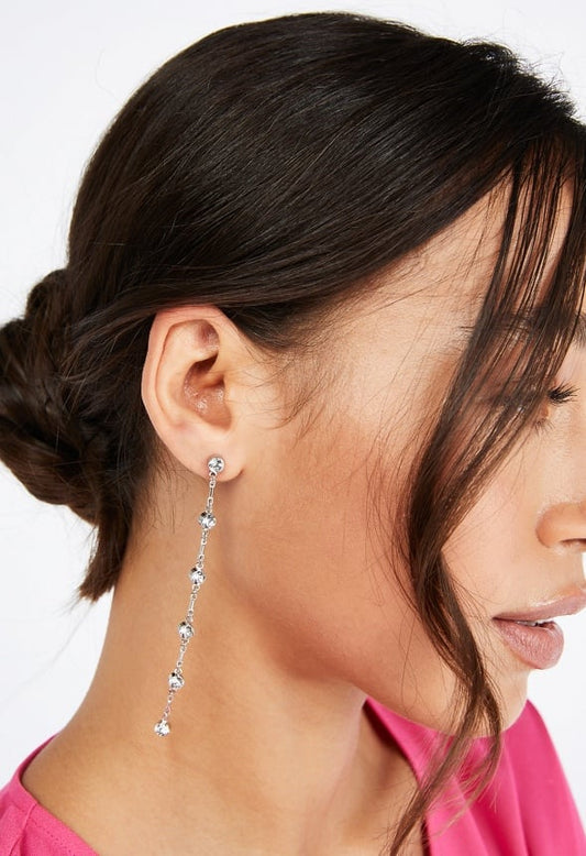 Malia Linked Crystal Strand Earrings Crystal/ Silver