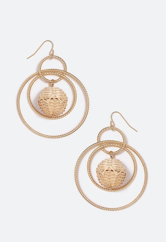 Sadie Raffia Wrapped Bead Drop Earrings Tan/ Gold