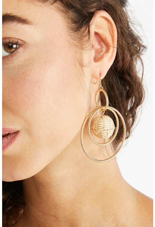 Sadie Raffia Wrapped Bead Drop Earrings Tan/ Gold