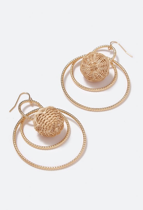 Sadie Raffia Wrapped Bead Drop Earrings Tan/ Gold