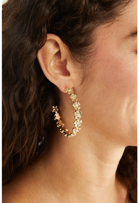 Myla 3D Flower Hoop Earrings Gold