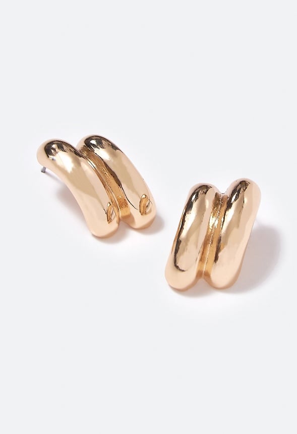 Fiona Double Tube Stud Earrings Gold