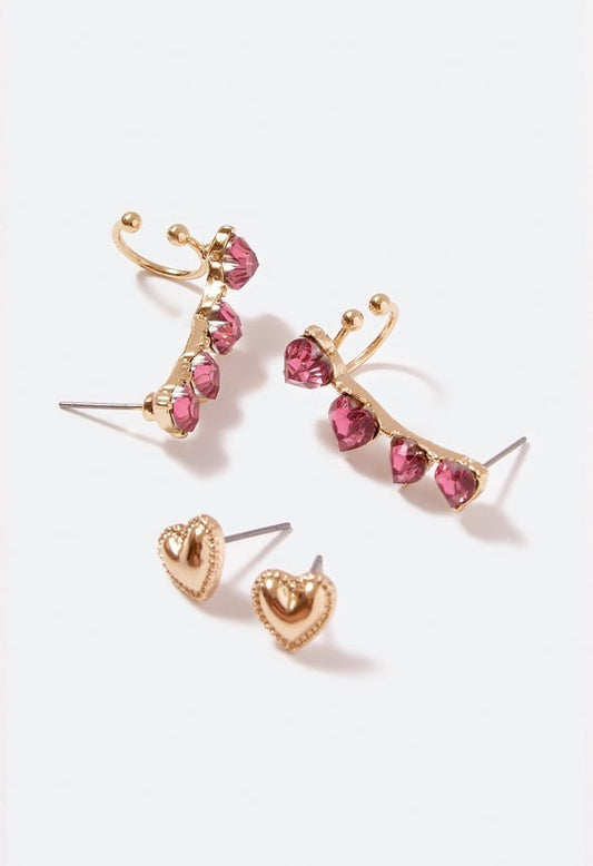 Zoie Glass Heart Earparty  Pink/ Gold