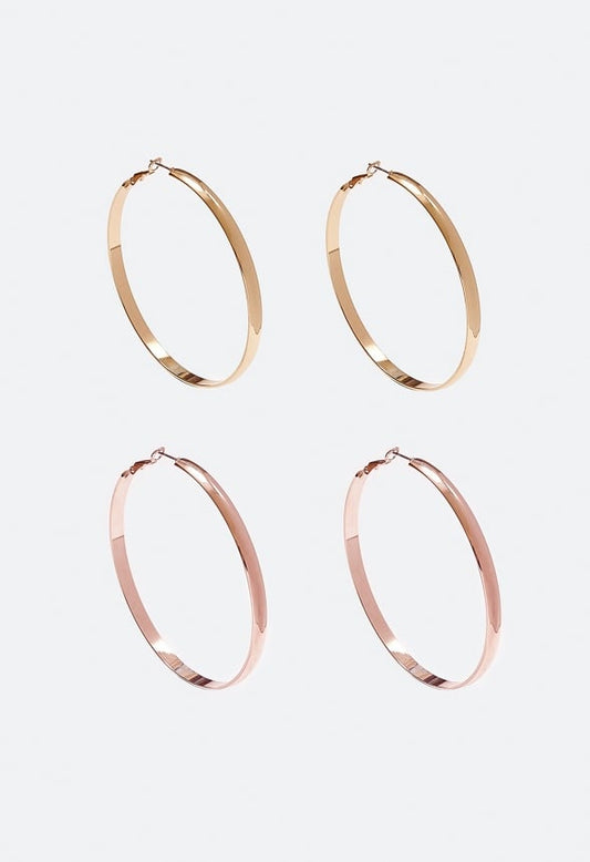 Raquel Oversized Fine Hoop Earrings Pack Gold/ Rosegold