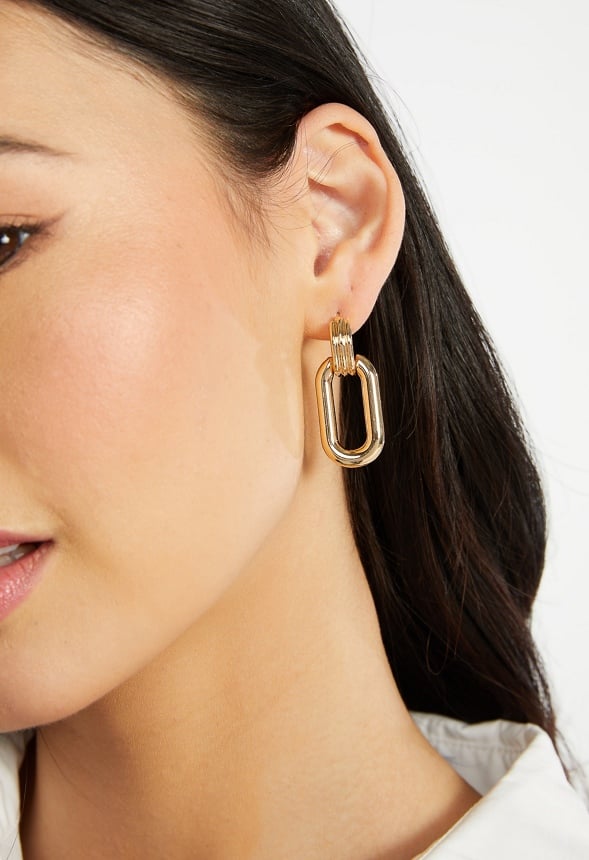 Lily Interlinked Rectangular Door Knocker Earrings Gold 