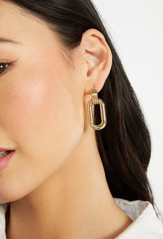Lily Interlinked Rectangular Door Knocker Earrings Gold 