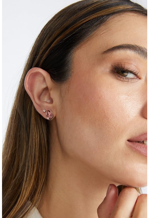 Arlet 6-Pairs Mixed Shape Glass Stud Earrings in Blush Tones Blush/ Gold
