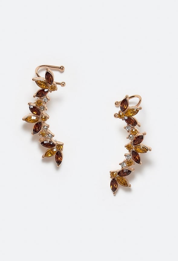 Mina Glass Navette Stone Ear Climber Topaz/ Gold