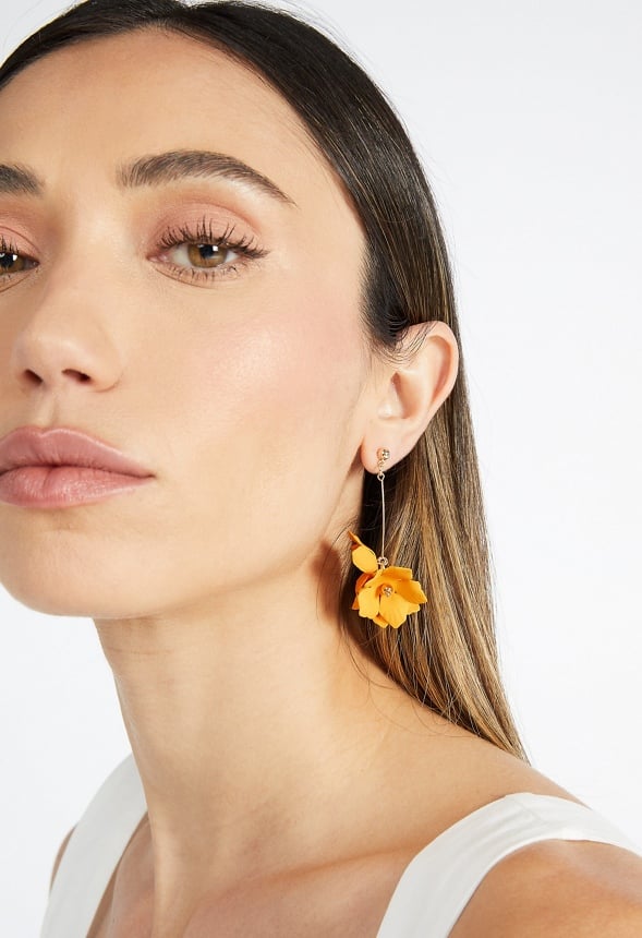 Xyla Color Coated Petals Flowers Drop Earrings Yellow/ Gold