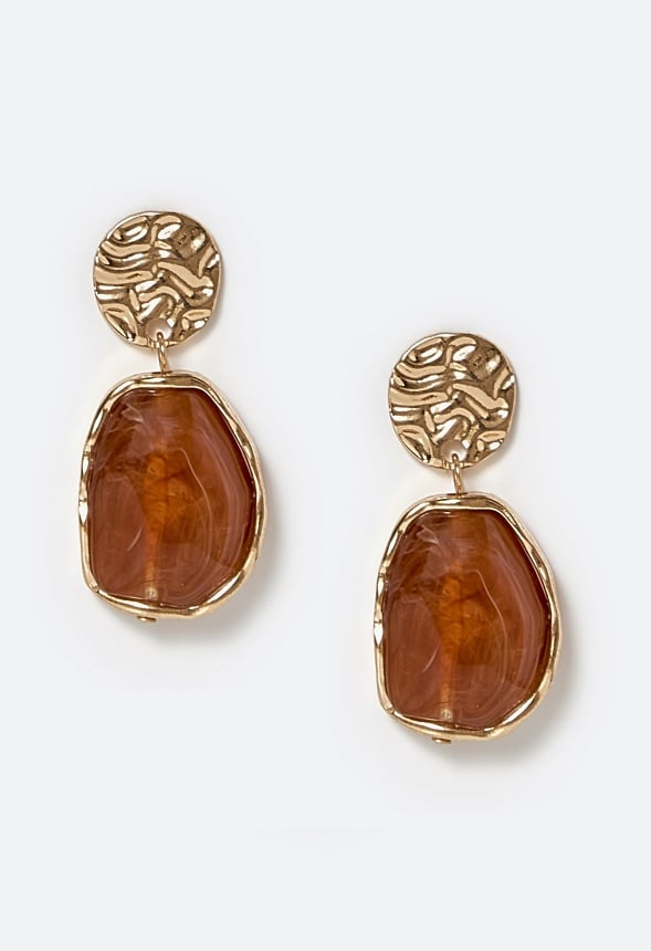 Oma Textured Coin With Irregular Resin Drop Earrings Gold