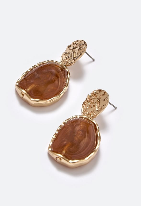 Oma Textured Coin With Irregular Resin Drop Earrings Gold
