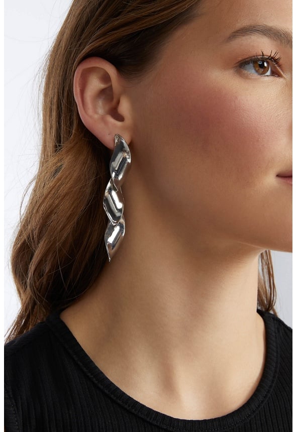 3-Tiered Via Fluid Metal Drops Earrings Silver