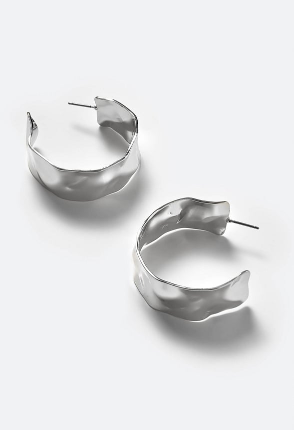 Naya Hammered Metal Hoop Earrings Silver