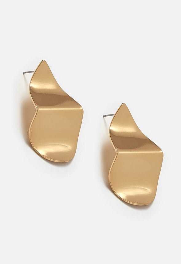 Hana Crinkled Effect Smooth Petal Shape Stud Earringsarri Gold