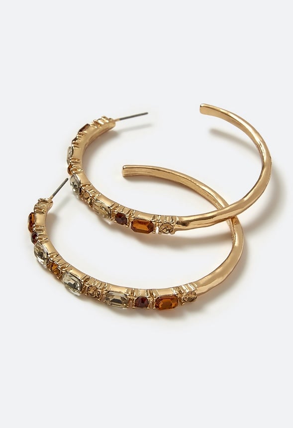 Fran Tonal Glass Stone Set Hoop Earrings Topaz/ Gold