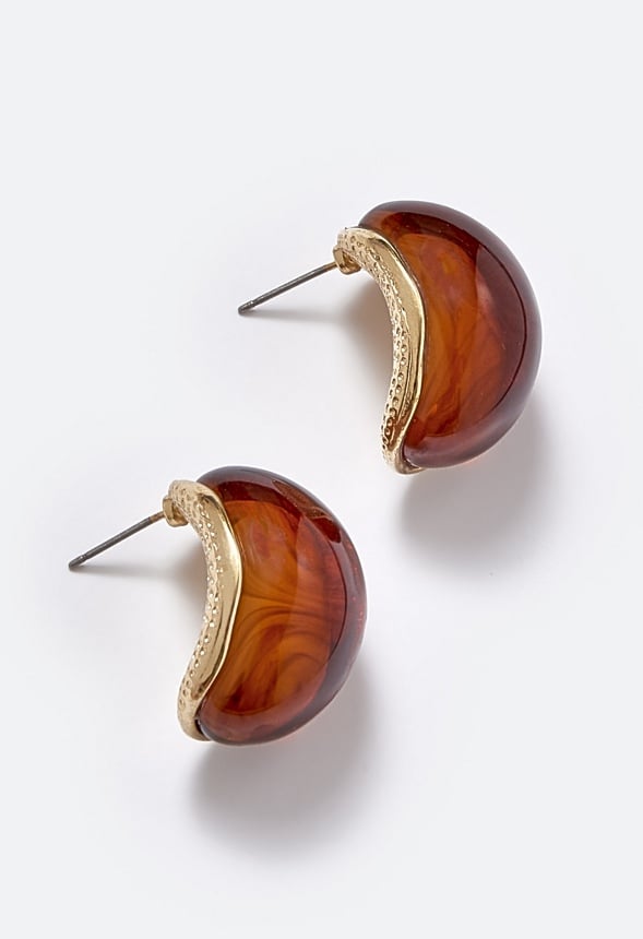 Lena Statement Domed Resin Stud Earrings Brown/ Gold