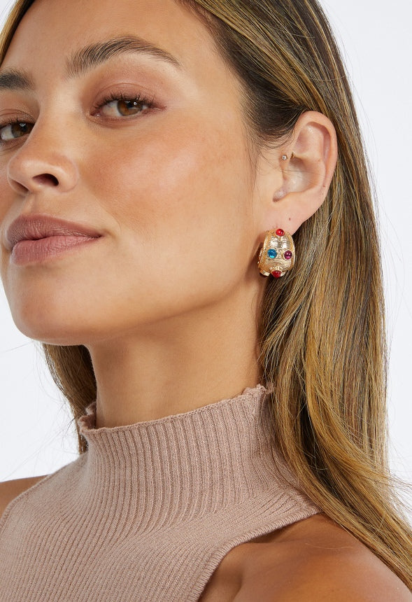 Lottie Multi Colour Inlay Resin Stone Hoop Earrings Multi/ Gold