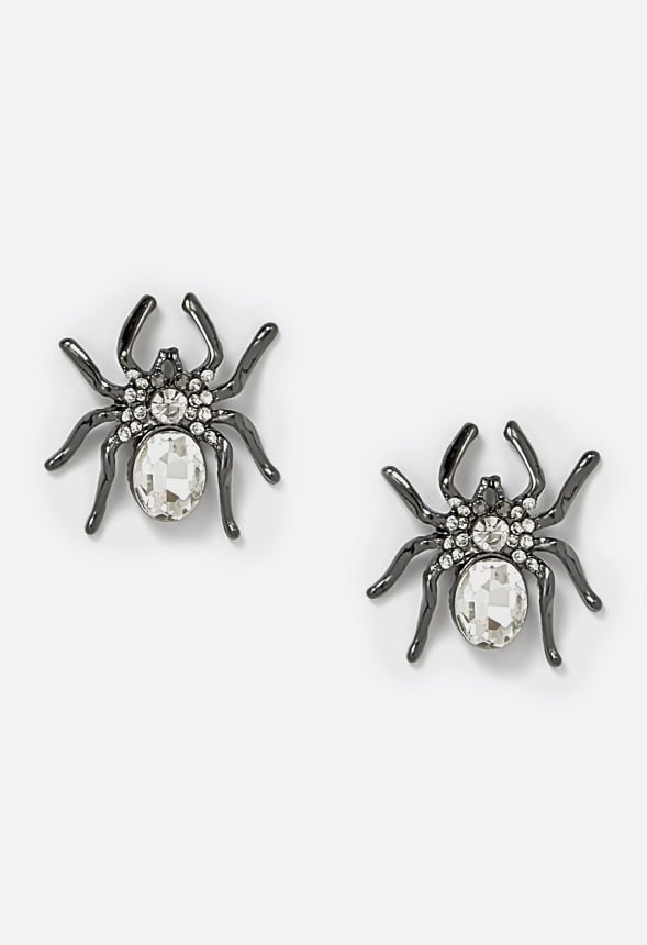 Mona Halloween Glass Stone Spider Stud Earrings Crystal/ Gunmetal