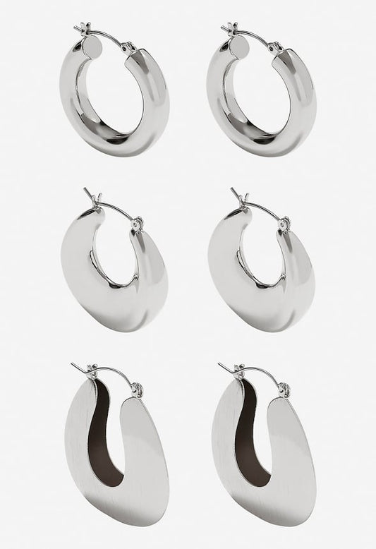 3-Pairs Holly Of Grad Hoop Earrings Pack Silver