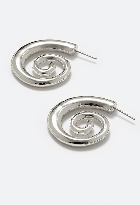 Rae Smooth Spiral Metal Hoop Earrings Silver