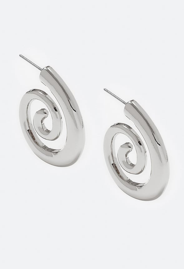 Rae Smooth Spiral Metal Hoop Earrings Silver