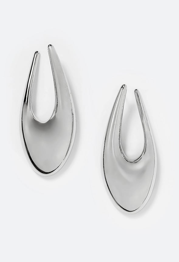 Raya Elongated Lightweight Metal Hoop Earrings Silver