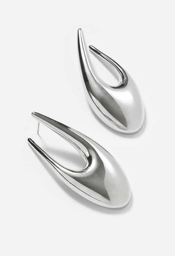 Raya Elongated Lightweight Metal Hoop Earrings Silver