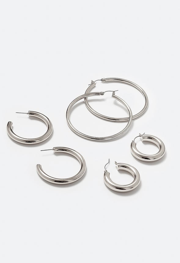 3-Pairs Sadie Mix Hoop Earrings Pack Silver
