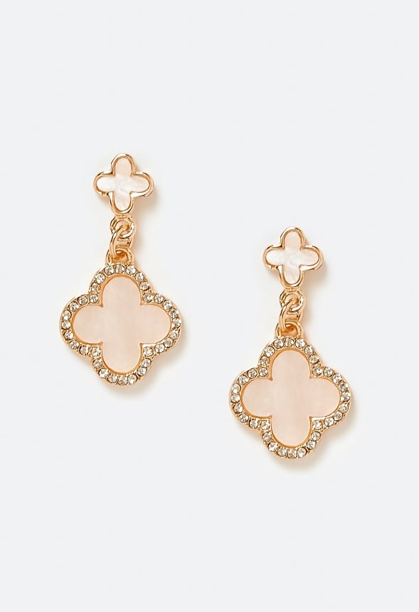 Dia Double Enamel Clover Drop Earrings Cream/ Gold