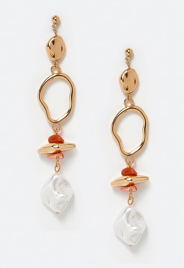 Eva Pearls And Chippings Drop Earrings Cream/ Coral/ Gold