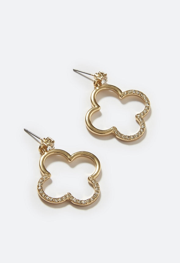 Carla Glass Stone Set Clover Shape Drop Earring Crystal/Gold