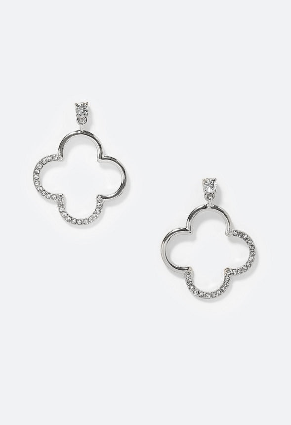 Carla Glass Stone Set Clover Shape Drop Earring Crystal/Silver