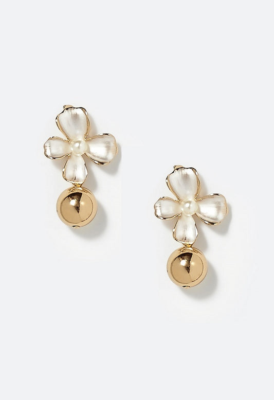 Chaya Flower Stud with Metal Bead Drop Cream/Gold