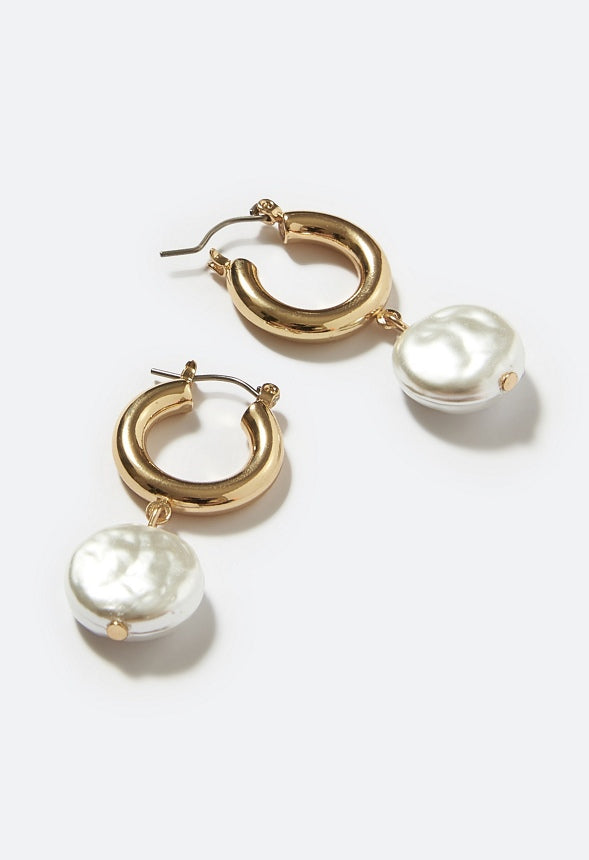 Elsa Tubular Hoop with Glass Pearl Cream/Gold