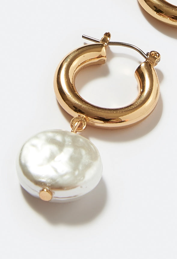 Elsa Tubular Hoop with Glass Pearl Cream/Gold