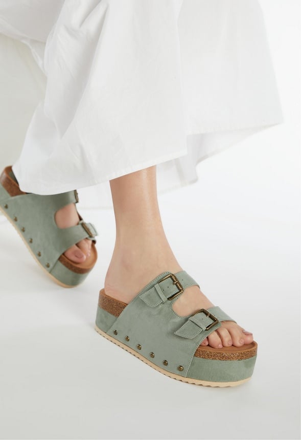 Abbie Platform Slide Sandal Seagrass Green