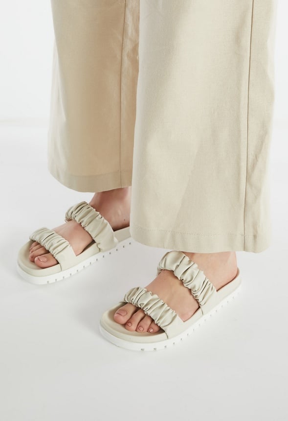 Eva Flat Slide Sandal Birch White